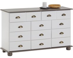 Dressoir Colmar 11 laden massief grenen wit/taupe gelakt landelijke stijl