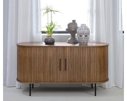 Dressoir Donkerbruin - Eikenhout & Metaal - 45x140x76cm - Dressoir Nola Smoked - Giga Living