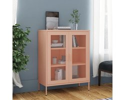 Dressoir dressoir bijzetkast multifunctionele kast staande kast boekenkast opbergkast 2 roosterdeuren en inlegplanken roze 80x35x101,5 cm staal