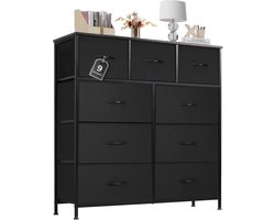 Dressoir, dressoir, woonkamer voor slaapkamer, met 9 stoffen laden, verstelbare poten, ladekast, commode voor slaapkamer, klassiek zwart, HMTM-SC-9D-BK