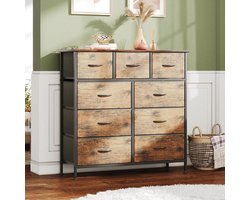 Dressoir, dressoir, woonkamer voor slaapkamer, met 9 stoffen laden, verstelbare poten, ladekast, dressoirkast voor slaapkamer, modern bruin, HMTM-SC-9D-BR