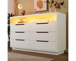 Dressoir Dressoirkast Wit-F met LED – Altameubel Modern Ladekast 120 cm – 6 Laden Opbergkast met Marmeren Korrelvak voor Woonkamer, Slaapkamer, Eetkamer & Hal – Houten Dressoirkast Hoogwaardig Spaanplaat & Metaal – Minimalistisch Design
