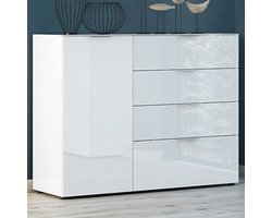 Dressoir Dudek 134cm met 4 lades & 1 deur - wit
