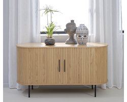 Dressoir Eikenhout Naturel - 4 Planken - Schuifdeuren - Kast Nola - Giga Living