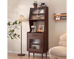 Dressoir “ElegantLine” 168x50x60 cm – Zwarte Houten Keukenkast met Open Rek, Lade en Grote Opbergruimte – Multifunctioneel Sideboard voor Woonkamer, Eetkamer en Keuken – Novihome