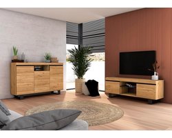 Dressoir en TV-meubel Set Scandinavisch Design Eiken Zwart Woonkamer/Eetkamer
