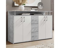 Dressoir Flotar 4 deuren 3 lades - wit/beton - Bega Consult - Dressoir - Wit; Grijs; Betonlook - Spaanplaat