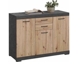 Dressoir Hermes Artisan Eiken - Matera - Breedte 120 cm - Hoogte 89.9 cm - Diepte 49.9 cm - Met lades - Met planken - Met openslaande deuren