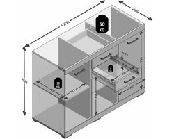 Dressoir Hermes Eiken - Breedte 120 cm - Hoogte 89.9 cm - Diepte 49.9 cm - Met lades - Met planken - Met openslaande deuren