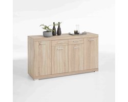 Dressoir Hermes Eiken - Breedte 160 cm - Hoogte 89.9 cm - Diepte 49.9 cm - Met lades - Met planken - Met openslaande deuren