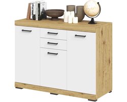 Dressoir Hermes Wit - Artisan Eiken - Breedte 120 cm - Hoogte 89.9 cm - Diepte 49.9 cm - N - Met openslaande deuren