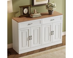 Dressoir Hout met Open Planken – Opbergkast Sideboard met Natuurlijke Houtnerf – Moderne Kast voor Woonkamer, Eetkamer of Hal – 120×35×80,5 cm