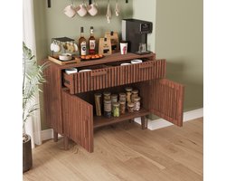 Dressoir in walnootlook met lade en dubbele deuren – ideaal voor eetkamer, woonkamer.