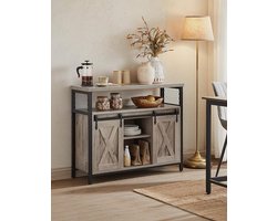 Dressoir Industrieel - Ondiepe Opbergkast met 2 Deuren - Grijs Eiken Look en Zwart - 100x33x80 cm