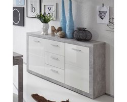 Dressoir Inga 147 cm met 2 deuren & 3 lades - beton/wit - Bega Consult - Dressoir - Wit; Betonlook - Spaanplaat
