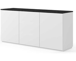 Dressoir Join 180cm hoog model met 3 deuren - mat wit/zwart marmer