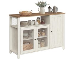 Dressoir Kast 3 Deuren 110x75x33 cm Keukenkast met Open Vak en Verstelbare Planken Landelijke Woonkamer Kast Hout Wit Urbanhome