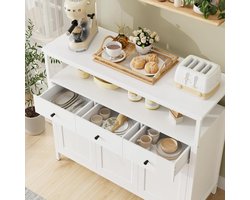 Dressoir Kast 3 Deuren 3 Laden 108x98,5x38 cm Keukenkast met Open Vak en Verstelbare Plank Moderne Woonkamer Kast Wit Urbanhome