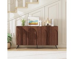 Dressoir Kast 4 Deuren 150x83x37 cm Vintage Opbergkast met 3D Design en Verstelbare Planken Walnootkleur Woonkamer Kast Urbanhome