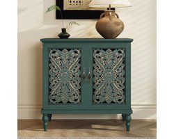 Dressoir Kast 80x80x40 cm Vintage Opbergkast met Gesneden Bloemmotief Houten Buffetkast Woonkamer Keukenkast Groen Urbanhome