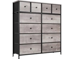 Dressoir kast - Grijs - voor Woonkamer of slaapkamer met 12 Lades - Stof en stalen frame - Ladekast - Opbergkast
