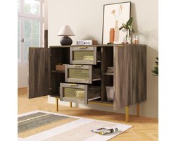 Dressoir kast ladekast met 3 lades en 2 deuren - 120 x 40 x 76 cm - donkerbruin - metalen handgrepen ladekast