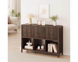 Dressoir Kast met 3 Deuren en 3 Open Vakken – Push to Open – Opbergkast voor Woonkamer Slaapkamer Hal – Scandinavisch Modern – Walnoot Houtlook – 110x77cm – House&Garden