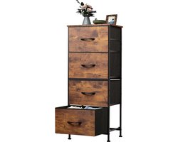 Dressoir, kast met 4 laden van stof, opbergcommode, industriële stijl voor slaapkamer, woonkamer, kinderkamer, hal, Bruin, HMTM-SC-4D-BR