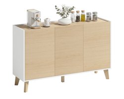 Dressoir - Kast - Opbergkast - TV-meubel - Drie deuren, zes vakken - 120x35x73,5 cm - Geschikt voor woonkamer, eetkamer, hal of keuken - Natuurlijke houtkleur