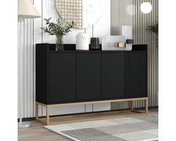 Dressoir - Kast - Opbergkast - Zwart - 4 deurs - Dressoir zwart - Buffetkast - Modern minimalistisch design - 120x30x80cm