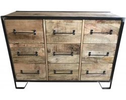Dressoir Kast van Massief Mangohout - 9 Lades - Dressoir Kasten - Industrieel Opbergkast - Opbergkasten - 120 cm