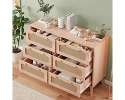 Dressoir kasten - Rotan Ladekast Met 6 Laden - Opbergkast - Ladenkast - Dressoir Hout - 100 × 34 × 73 cm