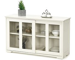 Dressoir Keuken met Glazen Schuifdeuren - Opbergkast voor Eetkamer en Woonkamer 107 x 33 x 64 cm