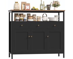 Dressoir Keukenkast met 3 Laden, 3 Deuren, Keukencommode, Buffetkast voor Keuken, Woonkamer, Eetkamer, Verstelbare Plank, 108 x 38 x 98,5 cm, Zwart