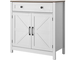 Dressoir Keukenkast met Laden, Buffetkast in Landelijke Stijl voor Woonkamer, Hal en Keuken, Opbergkast 75 x 37,5 x 80 cm Wit en Bruin