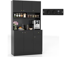 Dressoir Keukenkast met Stopcontacten 4 Kasten Grote Lade Servieskast Hoge Buffetkast voor Woonkamer Eetkamer 100 x 40 x 181 cm Zwart