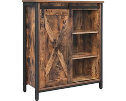 Dressoir, Keukenkastje Met Schuifdeur En Verstelbare Planken, Badkamerkast, Woonkamer, Hal, Keuken, Thuiskantoor, Stalen Frame, Ä°ndustriÃ«le Stijl, Vintage Bruin-Zwart