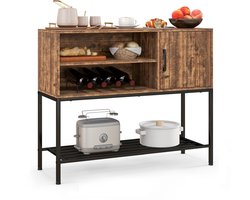 Dressoir – Koffiebarmeubel met Wijnrekken & Opbergplanken – Houten Console met Metalen Frame – Koffie