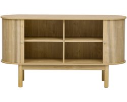 Dressoir, ladekast Dressoir met schuifdeuren en grenenhouten poten, 138 cm kast met verstelbare planken voor eetkamer, keuken, hal, licht eiken
