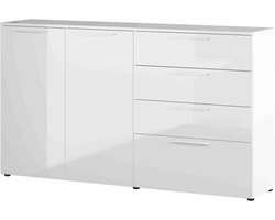 Dressoir Linde Wit - Breedte 186 cm - Hoogte 107 cm - Diepte 40 cm - Met lades - Met planken - Met openslaande deuren