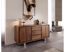 Dressoir Live-Edge Acacia - bruin - 172 cm - 4 deuren - 3 laden - boomrand