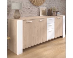 Dressoir London | 219,8 x 52 x 86,5 cm | Eik/wit - Parisot - Dressoir - Wit; Bruin - Spaanplaat