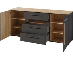 Dressoir Lorna 2 deuren & 3 lades - antraciet/eik - Emob - Dressoir - Antraciet - Melamine; Spaanplaat
