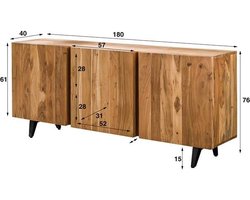 Dressoir Maddi 3-deurs Acaciahout 180x40x76 cm
