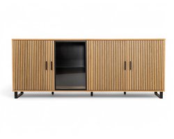 Dressoir Malmo – Semi Massief Hout & Zwart Aluminium – 205 x 40 x 85 cm – Voorgemonteerd – Houtkleur