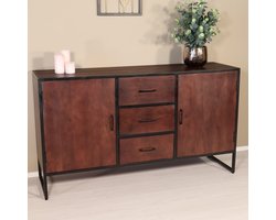 Dressoir mangohout Daan walnoot ladekast industrieel 150cm duurzaam mango kast