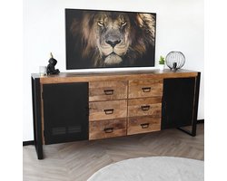 Dressoir mangohout Jazzy bruin zwart ladekast industrieel 200x85cm duurzaam mango kast