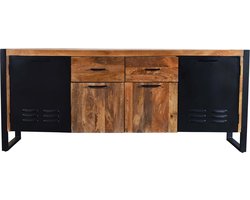 Dressoir mangohout Nora bruin zwart ladekast industrieel 200x85cm duurzaam mango kast