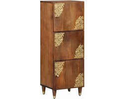 Dressoir Massief Hout - Opbergkast Ladekast - Woonkamer Inrichting - Gouden Accenten Messing Knoppen - 40x33x110 cm - Honingbruin