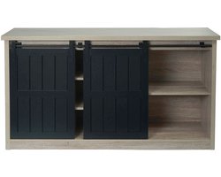 Dressoir MCW-K75, hoge plankenkast, schuifdeur 7 vakken, hout look industrieel metaal 84x150x40cm ~ natuurlijke kleur